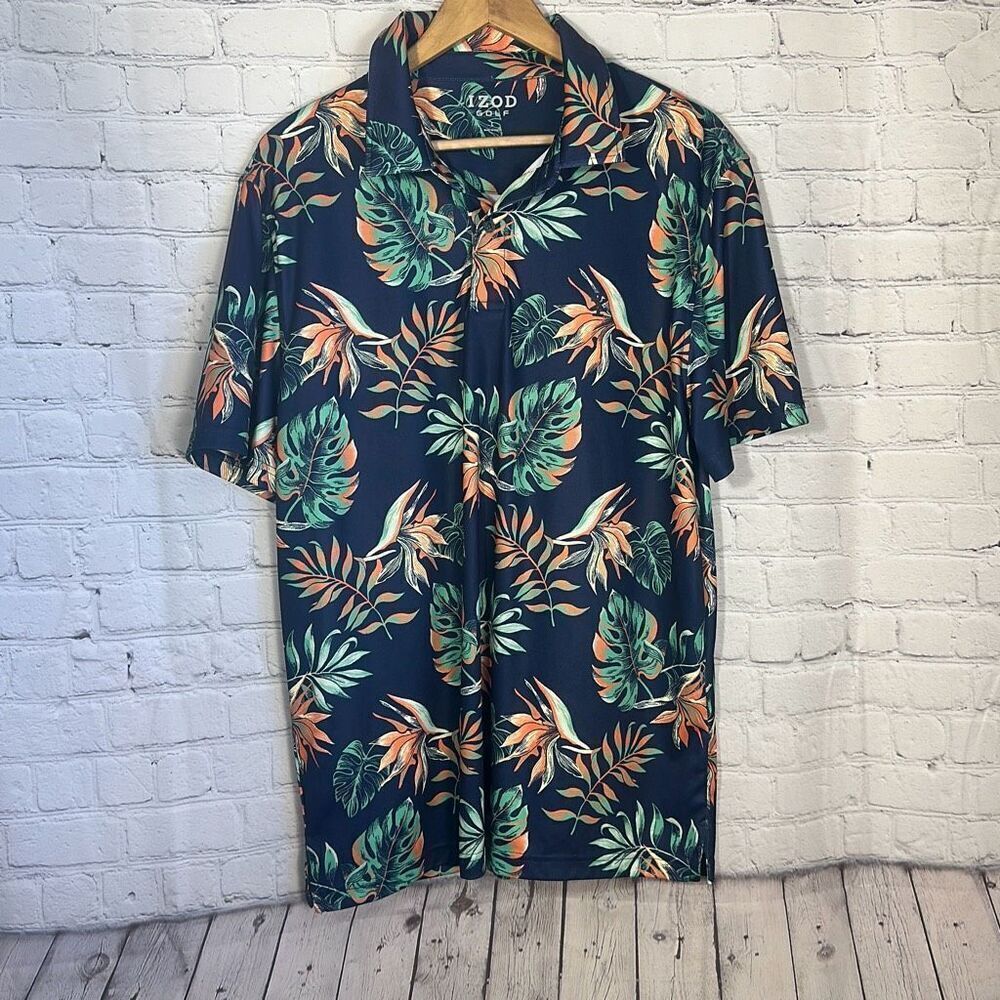 Izod Golf Mens Hawaiian Leaf All over Print Golf Polo‎ size L Large
